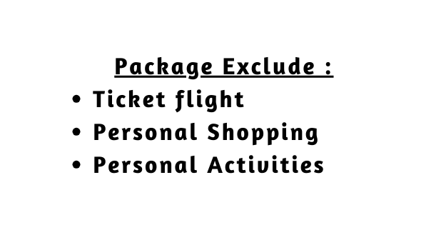 Package Exclude Ticket flight Personal Shopping Personal Activities